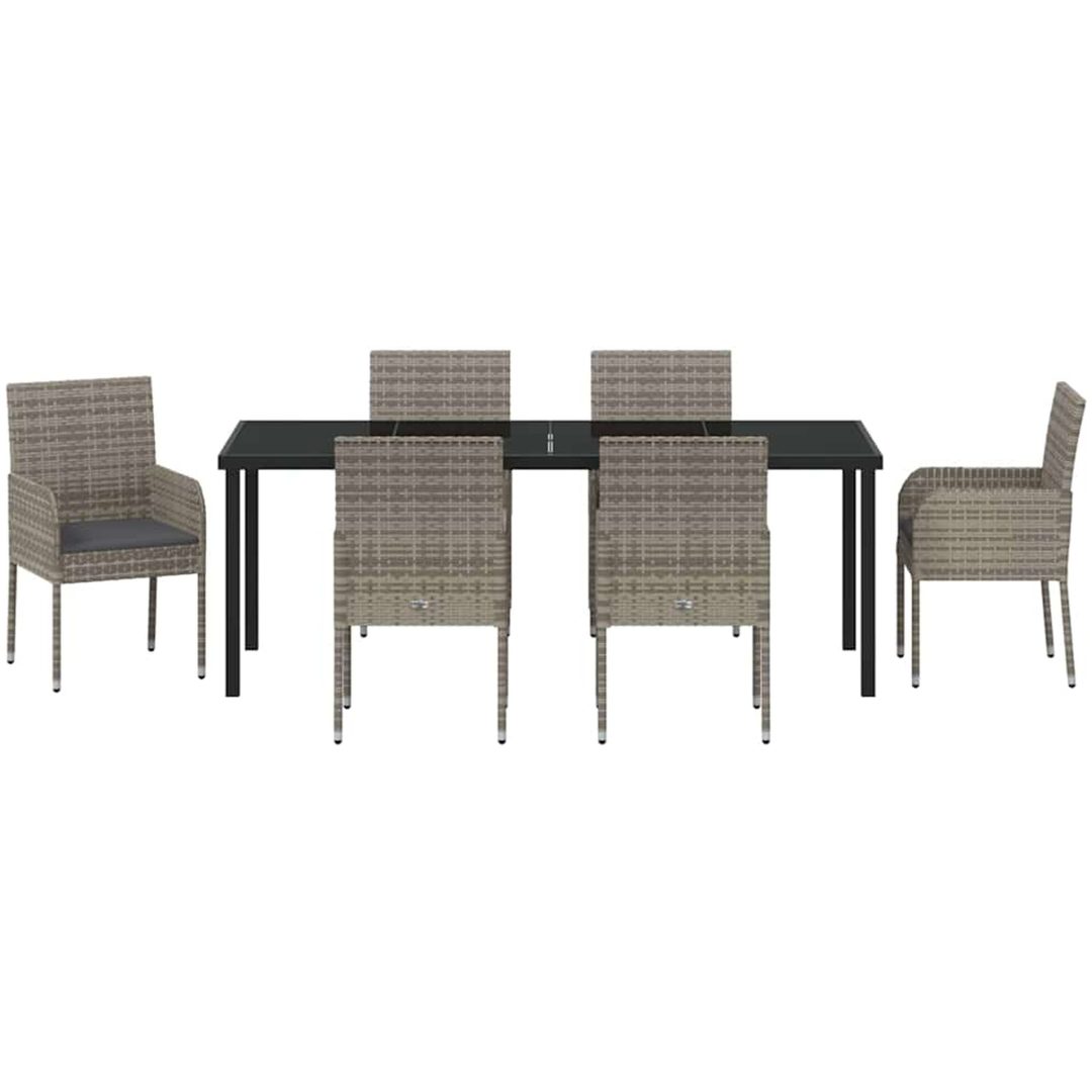 7-delars trädgårdsmatbord set med kuddar, grå poly rattan. vidaXL 200 x 80 x 73 cm – bild 7