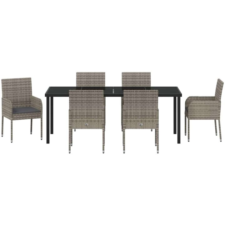 7-delars trädgårdsmatbord set med kuddar, grå poly rattan. vidaXL 200 x 80 x 73 cm – bild 7
