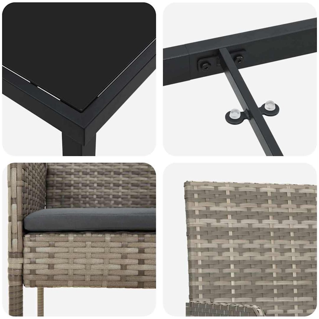 7-delars trädgårdsmatbord set med kuddar, grå poly rattan. vidaXL 200 x 80 x 73 cm – bild 8