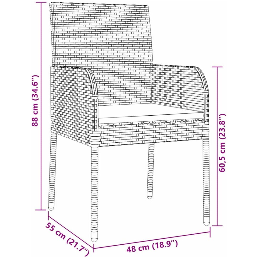 7-delars trädgårdsmatbord set med kuddar, grå poly rattan. vidaXL 200 x 80 x 73 cm – bild 9