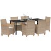 7 Delars Trädgårdsmatbord Set med Kuddar i Beige Poly Rattan vidaXL 200 x 80 x 73 cm – miniatyr 3