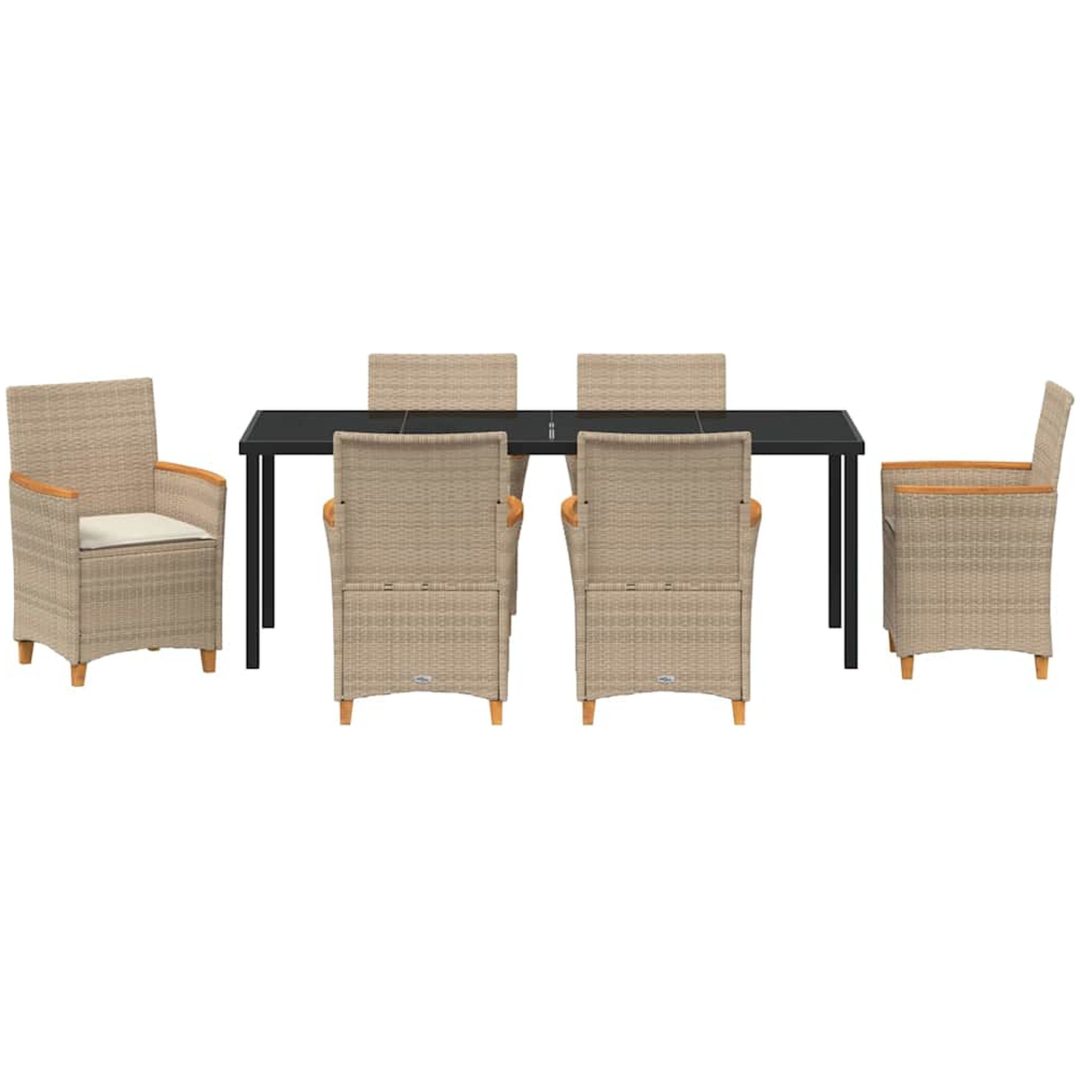 7 Delars Trädgårdsmatbord Set med Kuddar i Beige Poly Rattan vidaXL 200 x 80 x 73 cm – bild 7