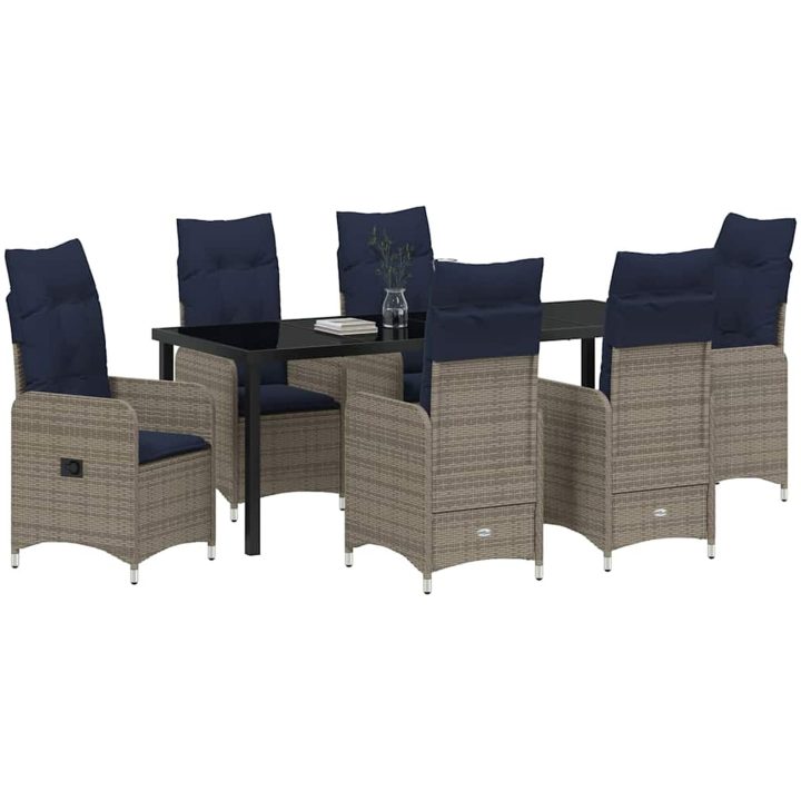 7 Delars Trädgårdsmatbord Set med Kuddar i Svart Poly Rattan vidaXL 200 x 80 x 73 cm – bild 3