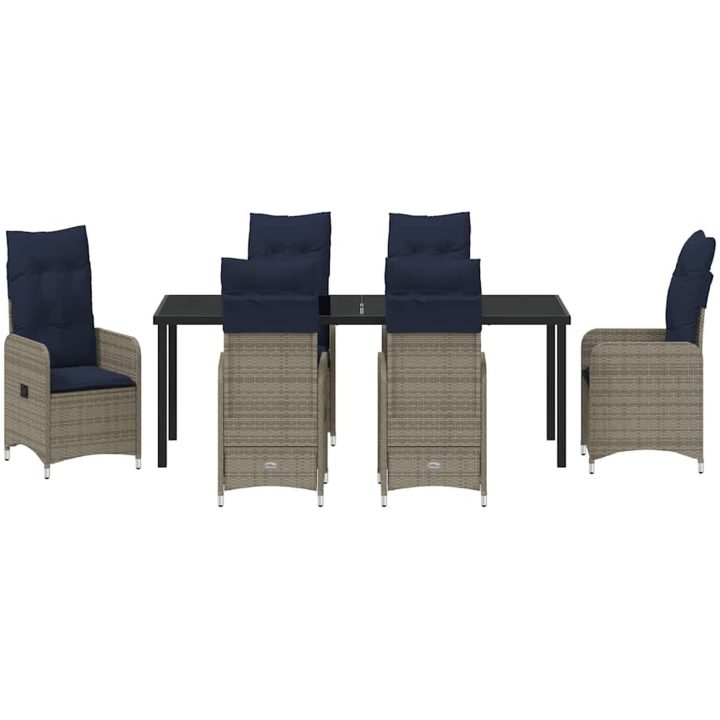 7 Delars Trädgårdsmatbord Set med Kuddar i Svart Poly Rattan vidaXL 200 x 80 x 73 cm – bild 7