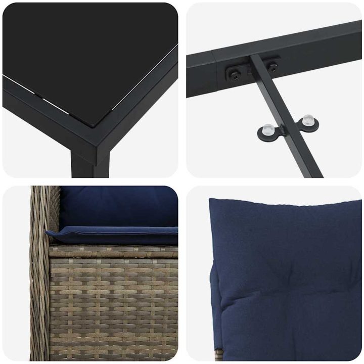 7 Delars Trädgårdsmatbord Set med Kuddar i Svart Poly Rattan vidaXL 200 x 80 x 73 cm – bild 8