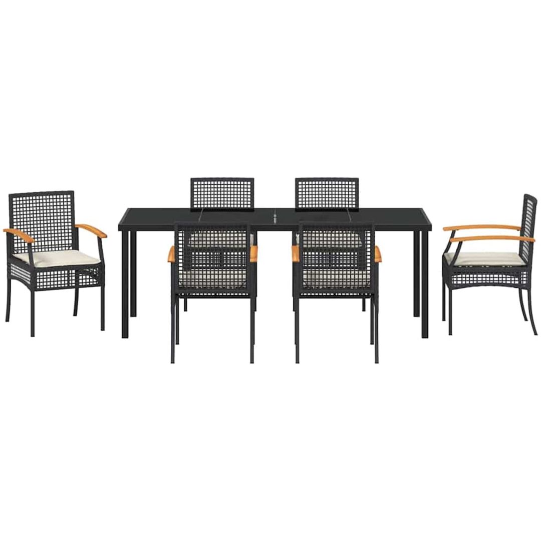 7-delars Trädgårdsmatbord Set med Kuddar - Svart Poly Rattan vidaXL 200 x 80 x 73 cm – bild 7