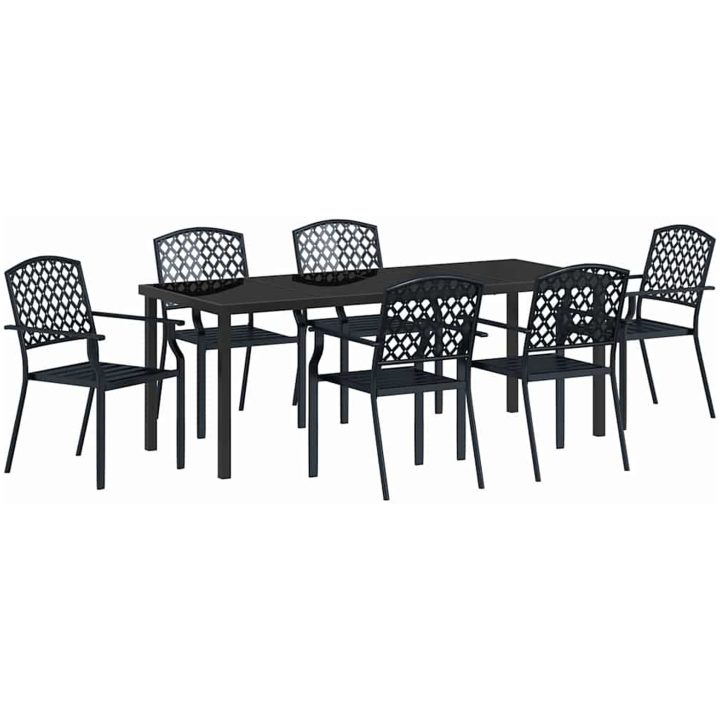 7-delars trädgårdsmatbordset i anthracitstål vidaXL 200 x 80 x 73 cm – bild 2