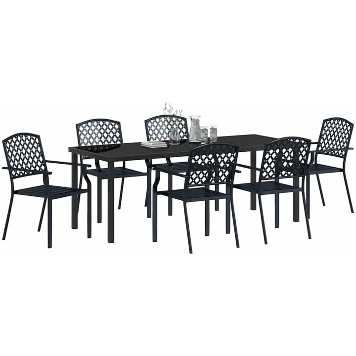 7-delars trädgårdsmatbordset i anthracitstål vidaXL 200 x 80 x 73 cm – bild 3