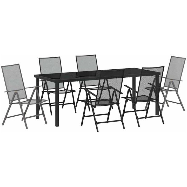 7 Delars Trädgårdsmatbordset i Antracit Stål vidaXL 200 x 80 x 73 cm – bild 2