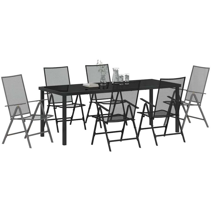 7 Delars Trädgårdsmatbordset i Antracit Stål vidaXL 200 x 80 x 73 cm – bild 3