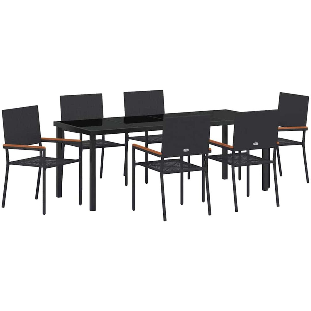 7-delars trädgårdsmatbordset i svart poly-rattan vidaXL 200 x 80 x 73 cm – bild 2
