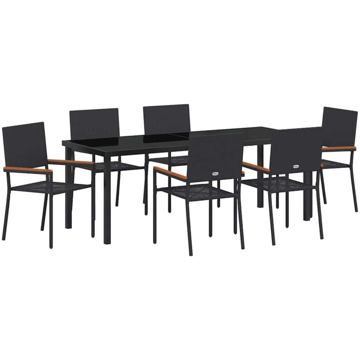 7-delars trädgårdsmatbordset i svart poly-rattan vidaXL 200 x 80 x 73 cm – bild 2