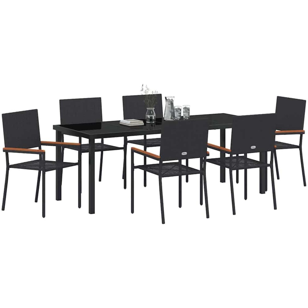 7-delars trädgårdsmatbordset i svart poly-rattan vidaXL 200 x 80 x 73 cm – bild 3