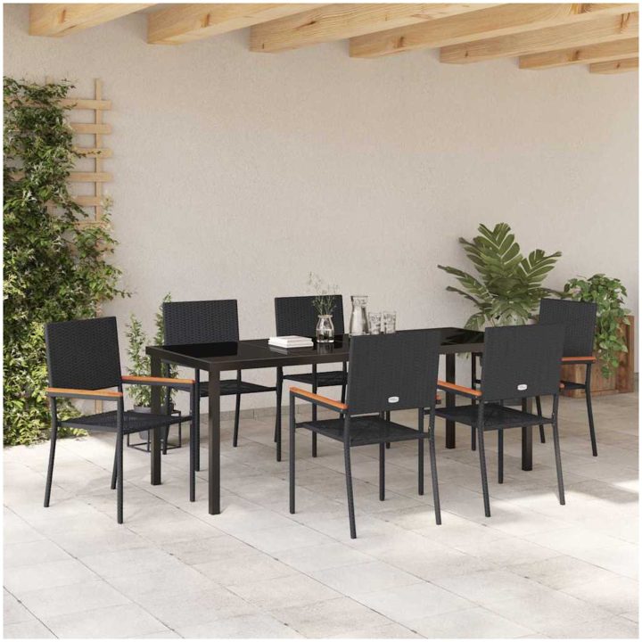 7-delars trädgårdsmatbordset i svart poly-rattan vidaXL 200 x 80 x 73 cm – bild 4