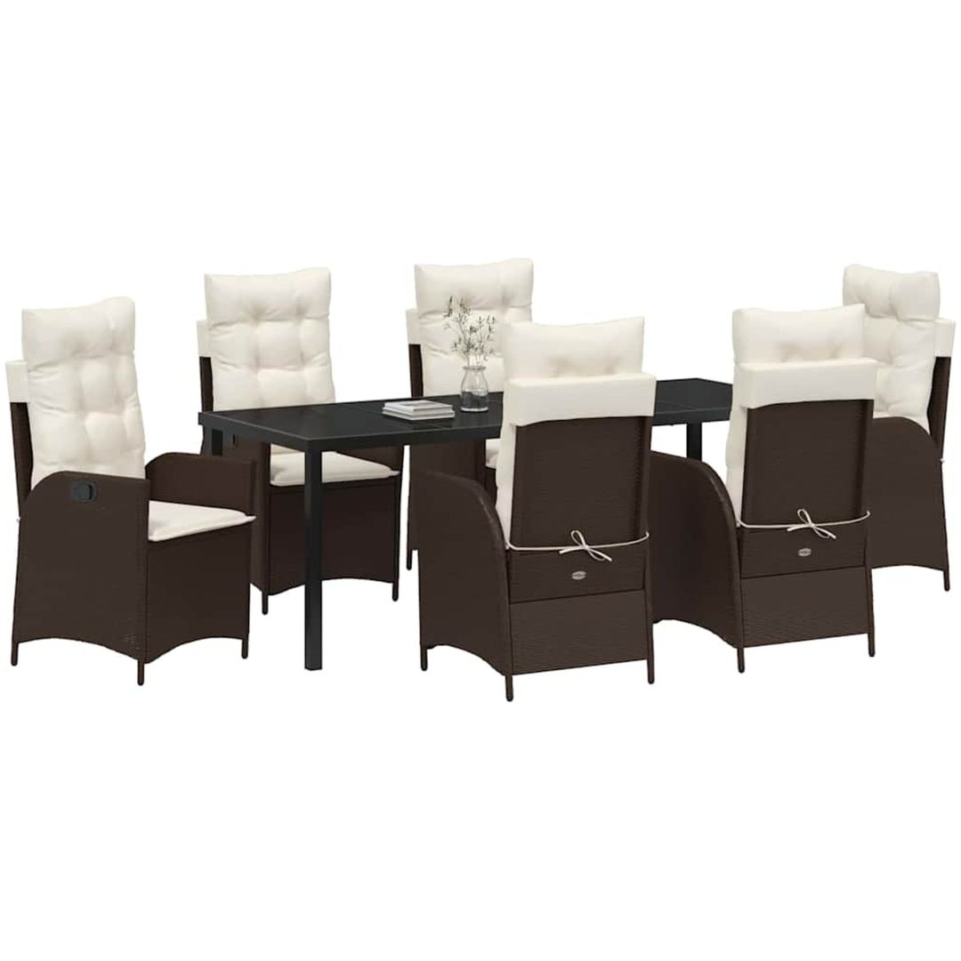 7-delars trädgårdsmatbordset med kuddar, brunt poly-rattan. vidaXL 200 x 80 x 73 cm – bild 3