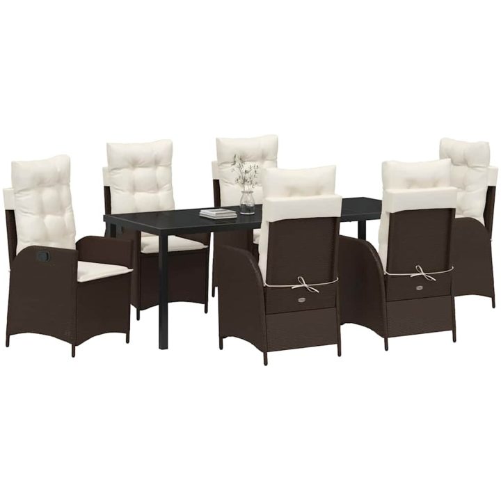 7-delars trädgårdsmatbordset med kuddar, brunt poly-rattan. vidaXL 200 x 80 x 73 cm – bild 3