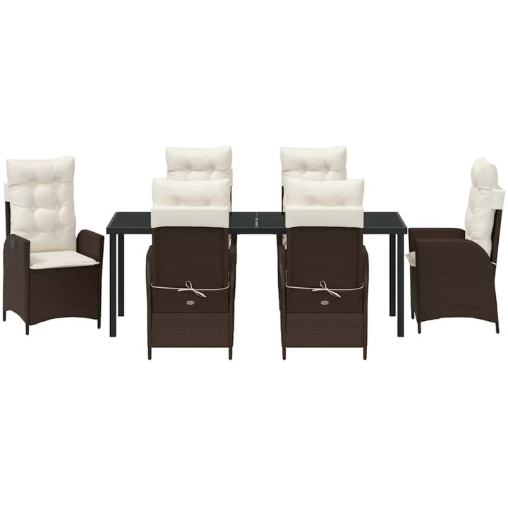 7-delars trädgårdsmatbordset med kuddar, brunt poly-rattan. vidaXL 200 x 80 x 73 cm – bild 7