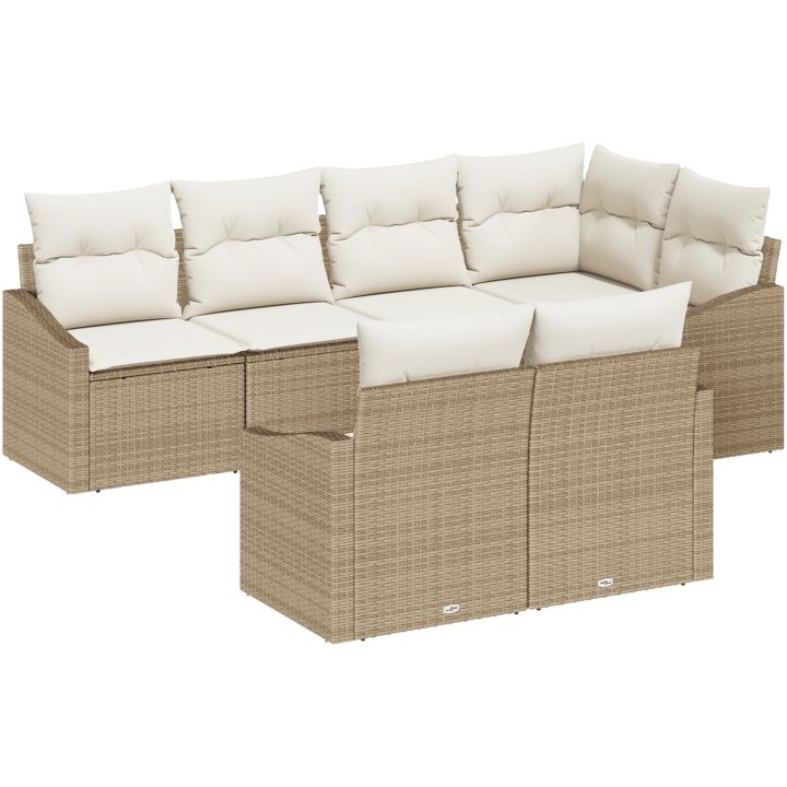 7-delars trädgårdsmatbordset med kuddar i beige poly rattan vidaXL 233.5 x 123.5 x 85 cm – bild 2