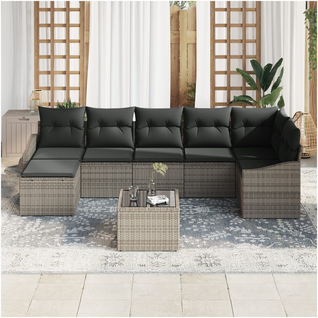 7-delars Trädgårdsmatbordset med Kuddar Svart Poly Rattan vidaXL Large – bild 3