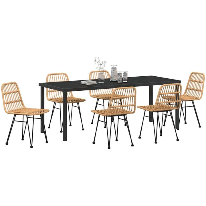 7 Delars TrädgårdsMatgrupp i Brun Poly Rattan vidaXL 200 x 80 x 73 cm – bild 3