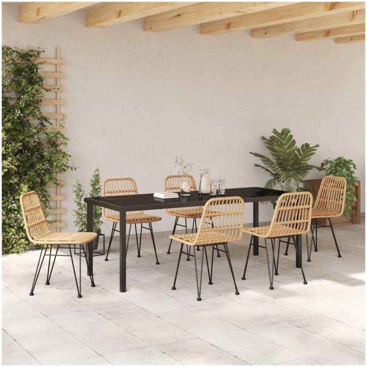 7 Delars TrädgårdsMatgrupp i Brun Poly Rattan vidaXL 200 x 80 x 73 cm – bild 4