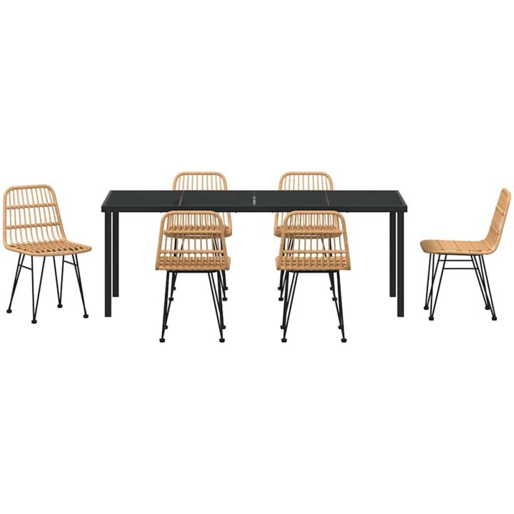 7 Delars TrädgårdsMatgrupp i Brun Poly Rattan vidaXL 200 x 80 x 73 cm – bild 7