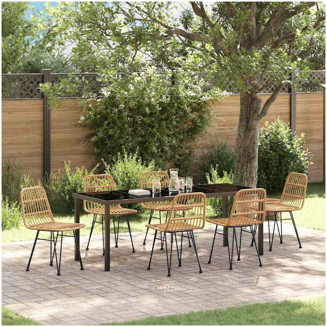 7 Delars TrädgårdsMatgrupp i Brun Poly Rattan vidaXL 200 x 80 x 73 cm