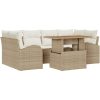 7-delars Trädgårdsmatgrupp med Kuddar Beige Poly Rattan Akacia vidaXL 100 x 55 x 73 cm – miniatyr 2