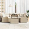7-delars Trädgårdsmatgrupp med Kuddar Beige Poly Rattan Akacia vidaXL 100 x 55 x 73 cm – miniatyr 3
