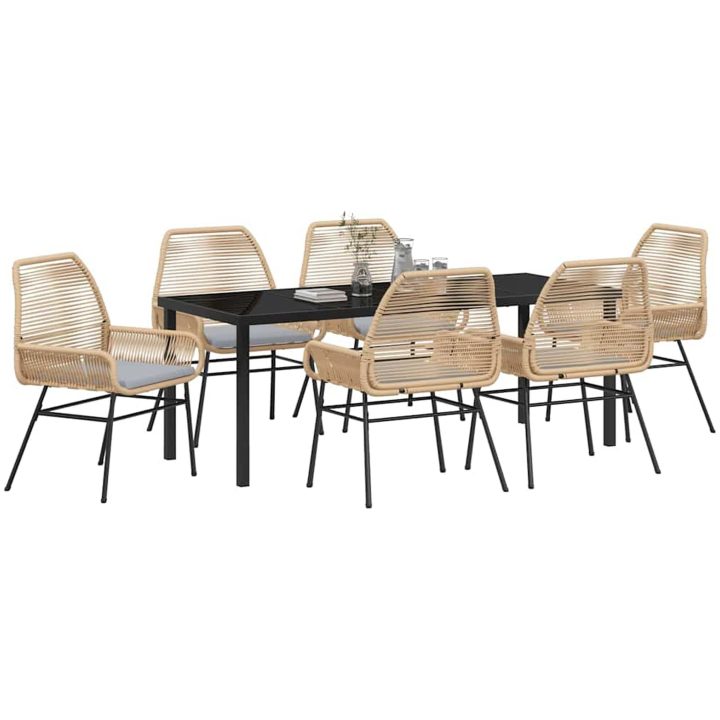 7 Delars trädgårdsmatgrupp med kuddar i brun poly rattan vidaXL 200 x 80 x 73 cm – bild 3