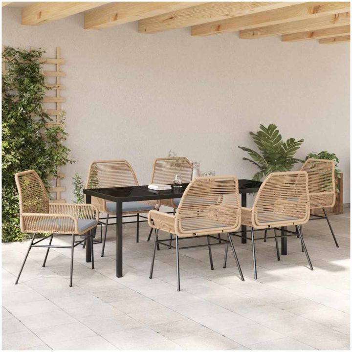 7 Delars trädgårdsmatgrupp med kuddar i brun poly rattan vidaXL 200 x 80 x 73 cm – bild 4