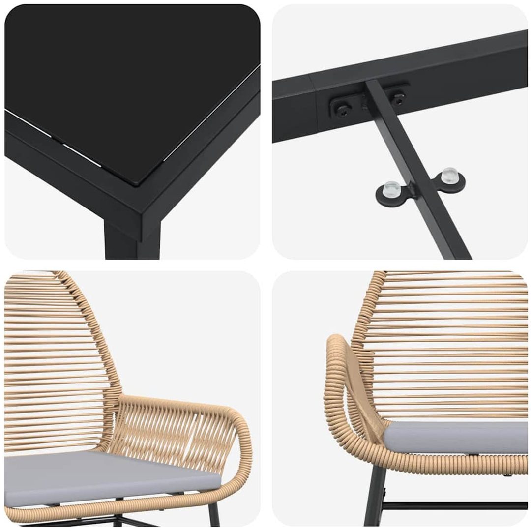 7 Delars trädgårdsmatgrupp med kuddar i brun poly rattan vidaXL 200 x 80 x 73 cm – bild 8