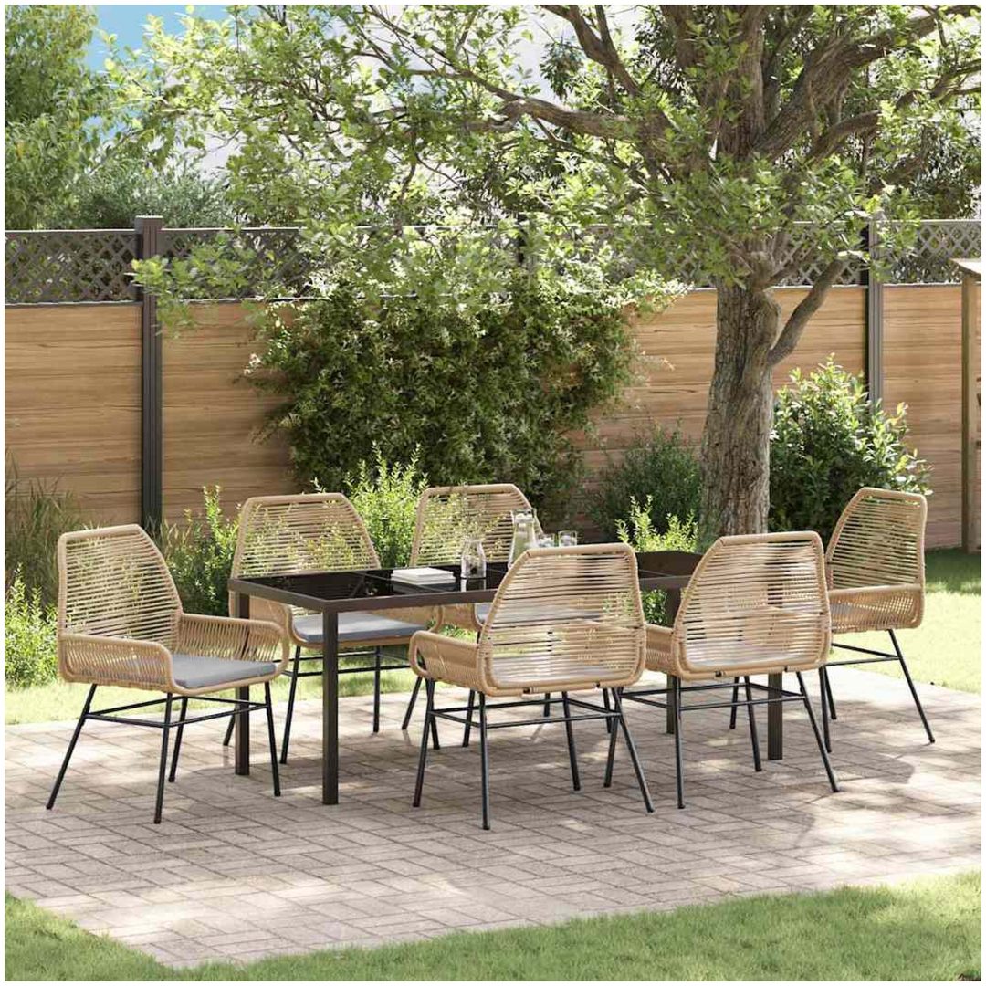 7 Delars trädgårdsmatgrupp med kuddar i brun poly rattan vidaXL 200 x 80 x 73 cm