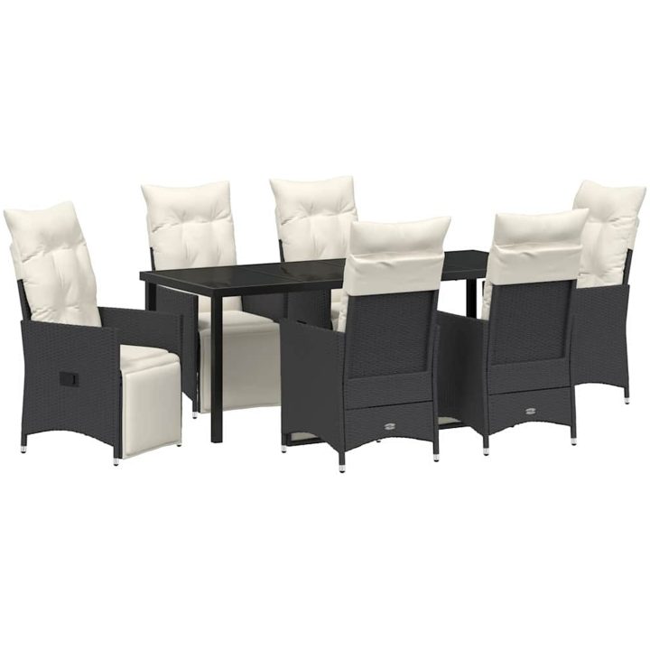 7 Delars Trädgårdsmatgrupp Med Kuddar i Svart Poly Rattan vidaXL 200 x 80 x 73 cm – bild 2