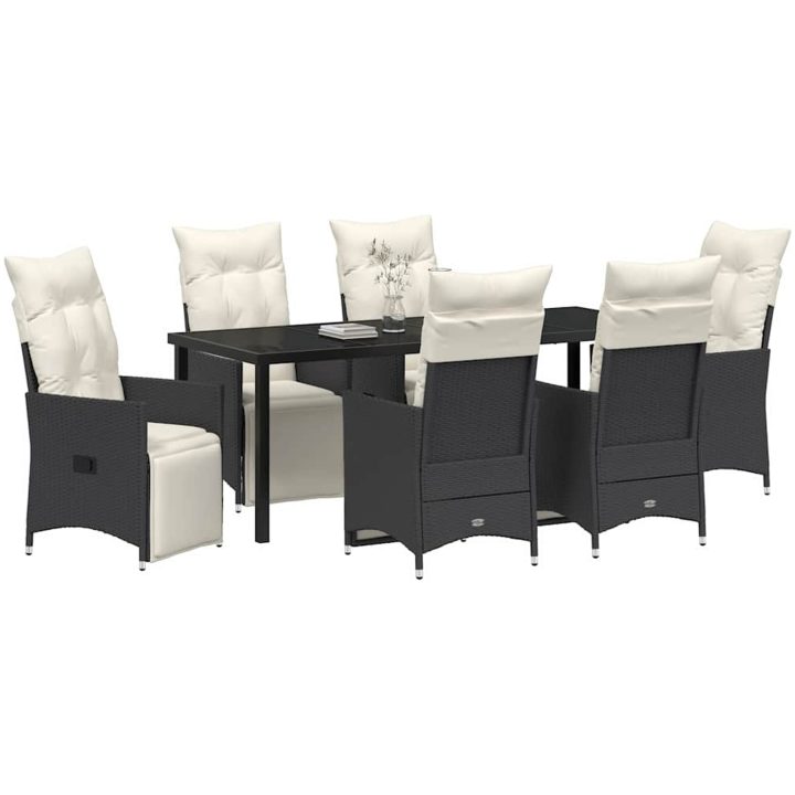 7 Delars Trädgårdsmatgrupp Med Kuddar i Svart Poly Rattan vidaXL 200 x 80 x 73 cm – bild 3