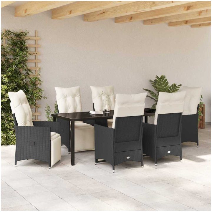 7 Delars Trädgårdsmatgrupp Med Kuddar i Svart Poly Rattan vidaXL 200 x 80 x 73 cm – bild 4