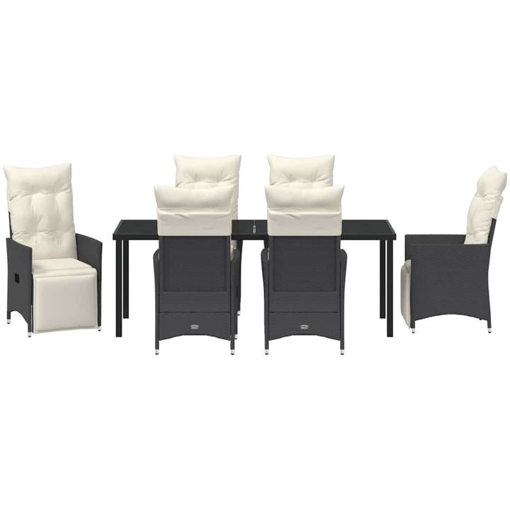 7 Delars Trädgårdsmatgrupp Med Kuddar i Svart Poly Rattan vidaXL 200 x 80 x 73 cm – bild 6