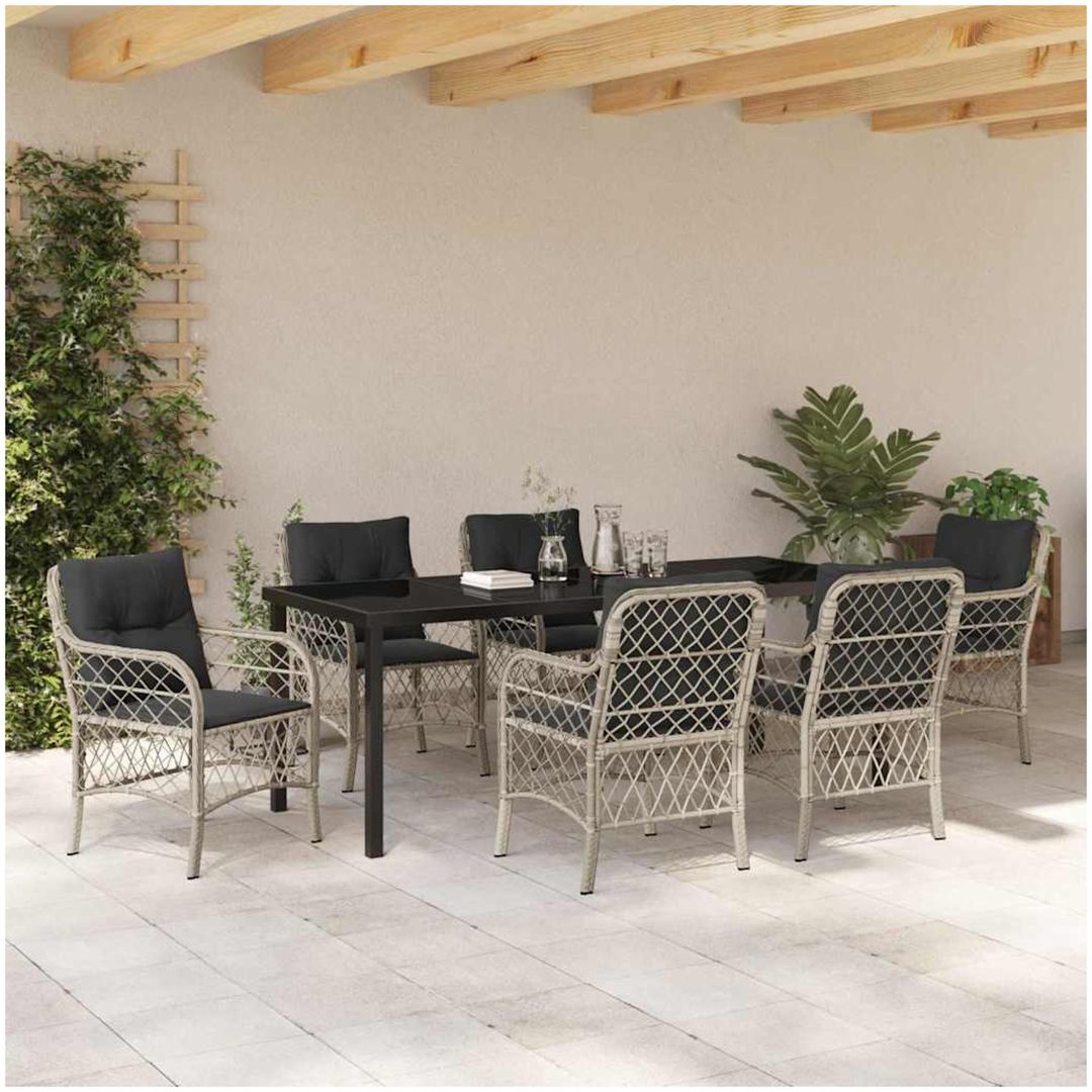 7-delars trädgårdsmatgrupp med kuddar, ljusgrå poly rattan vidaXL 200 x 80 x 73 cm – bild 4