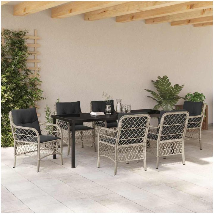 7-delars trädgårdsmatgrupp med kuddar, ljusgrå poly rattan vidaXL 200 x 80 x 73 cm – bild 4