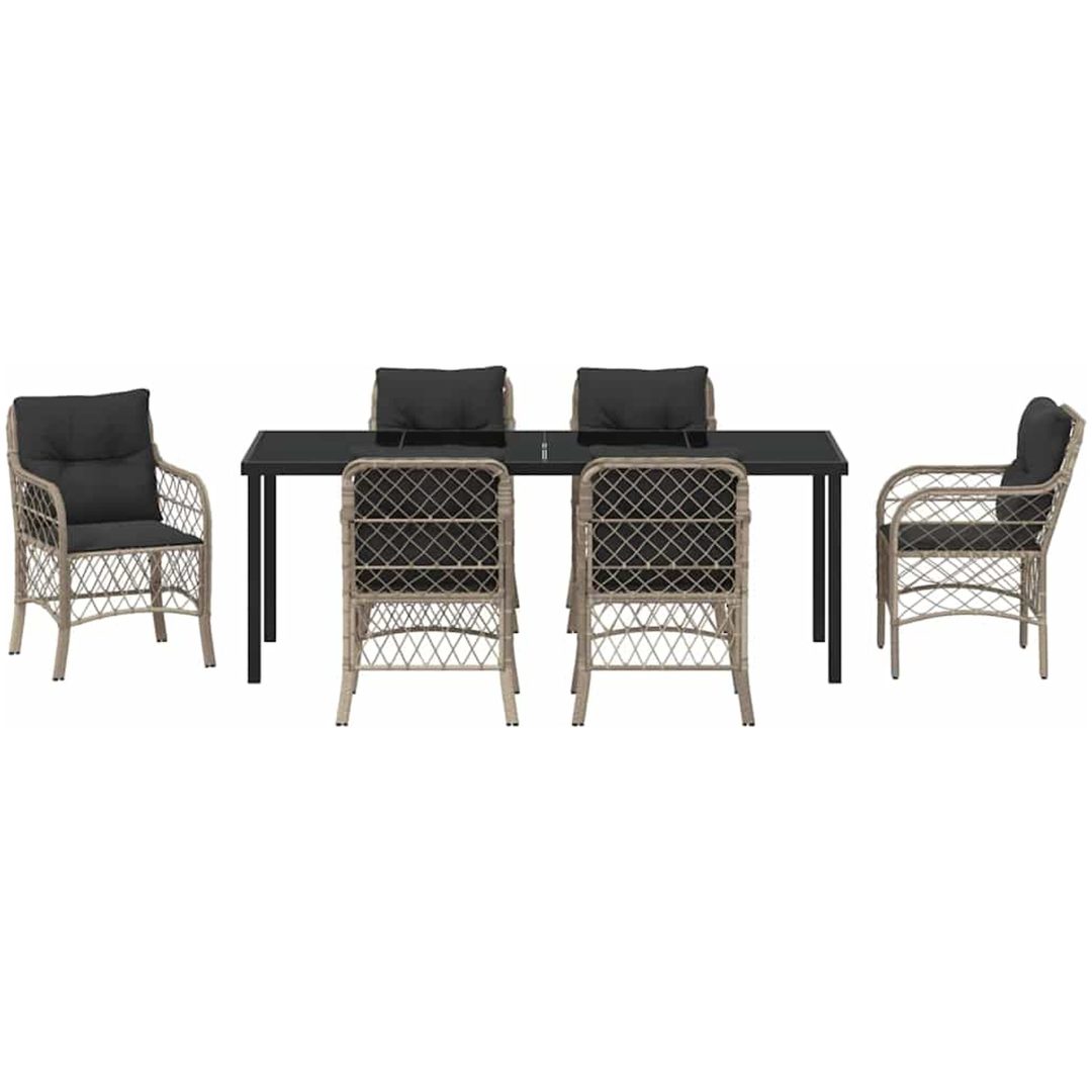 7-delars trädgårdsmatgrupp med kuddar, ljusgrå poly rattan vidaXL 200 x 80 x 73 cm – bild 7