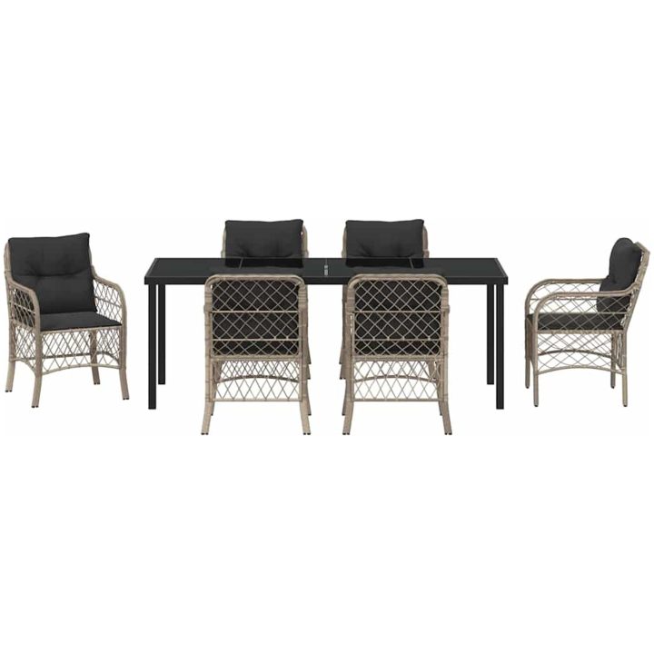 7-delars trädgårdsmatgrupp med kuddar, ljusgrå poly rattan vidaXL 200 x 80 x 73 cm – bild 7