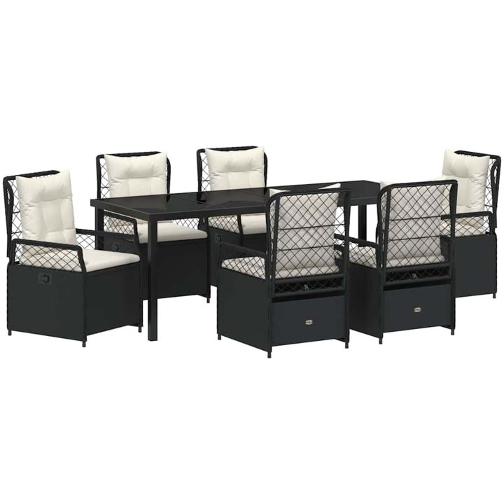 7-delars Trädgårdsmatgrupp Svart Poly Rattan vidaXL 200 x 80 x 73 cm – bild 2