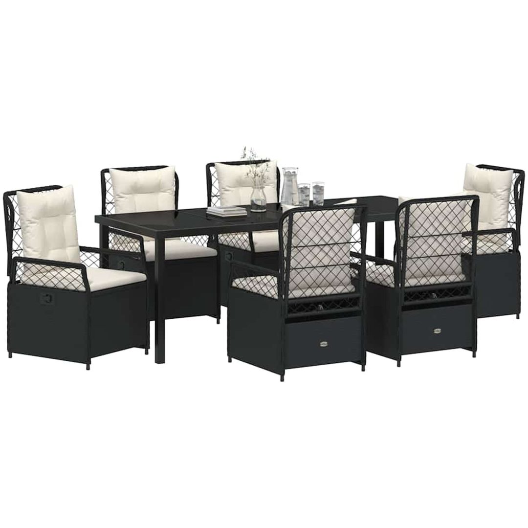 7-delars Trädgårdsmatgrupp Svart Poly Rattan vidaXL 200 x 80 x 73 cm – bild 3
