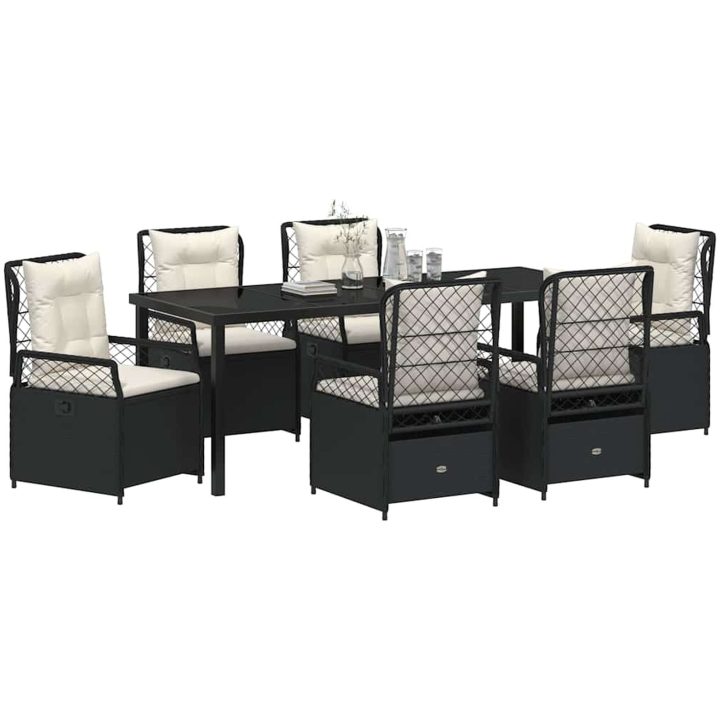 7-delars Trädgårdsmatgrupp Svart Poly Rattan vidaXL 200 x 80 x 73 cm – bild 3