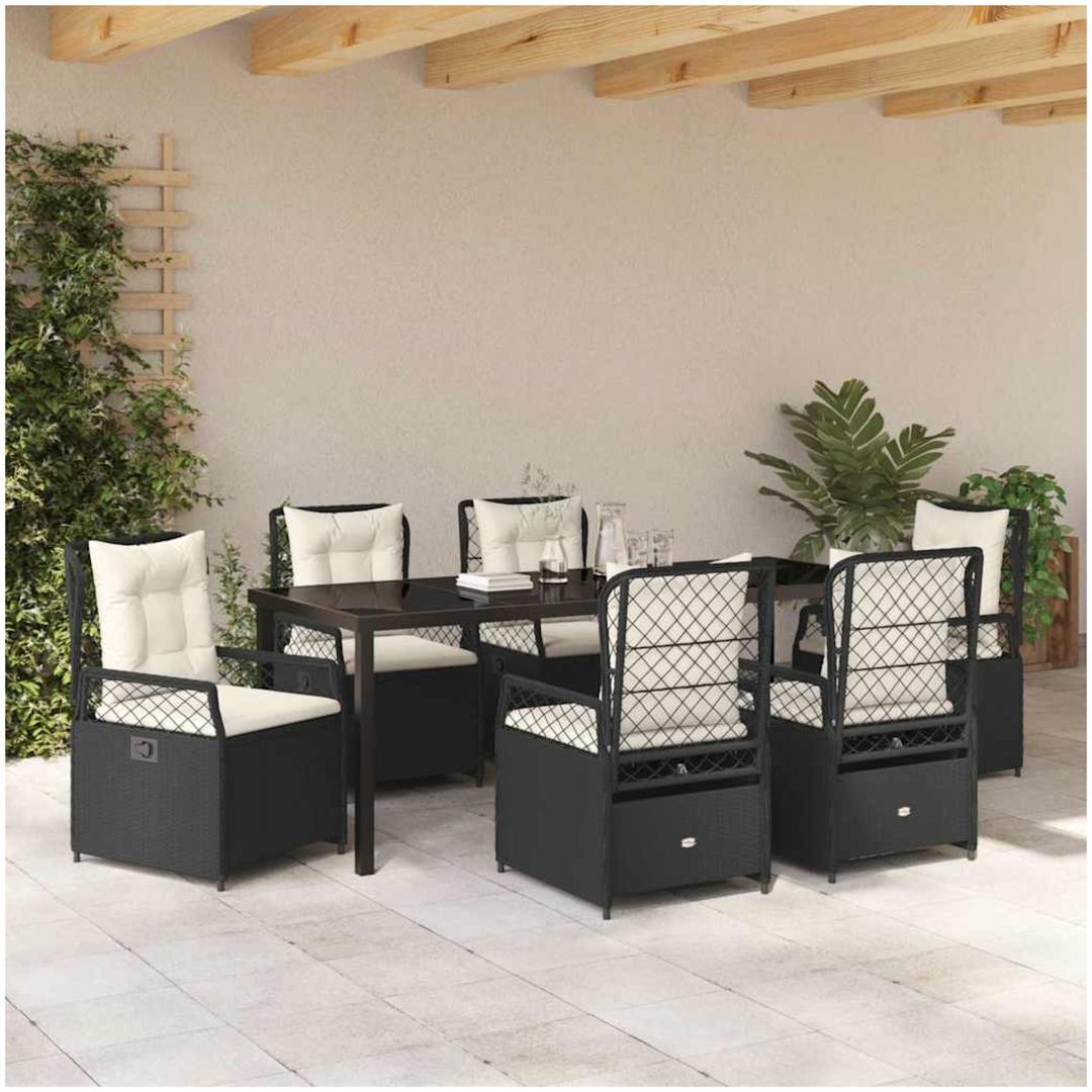 7-delars Trädgårdsmatgrupp Svart Poly Rattan vidaXL 200 x 80 x 73 cm – bild 4