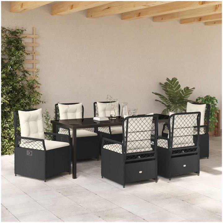7-delars Trädgårdsmatgrupp Svart Poly Rattan vidaXL 200 x 80 x 73 cm – bild 4