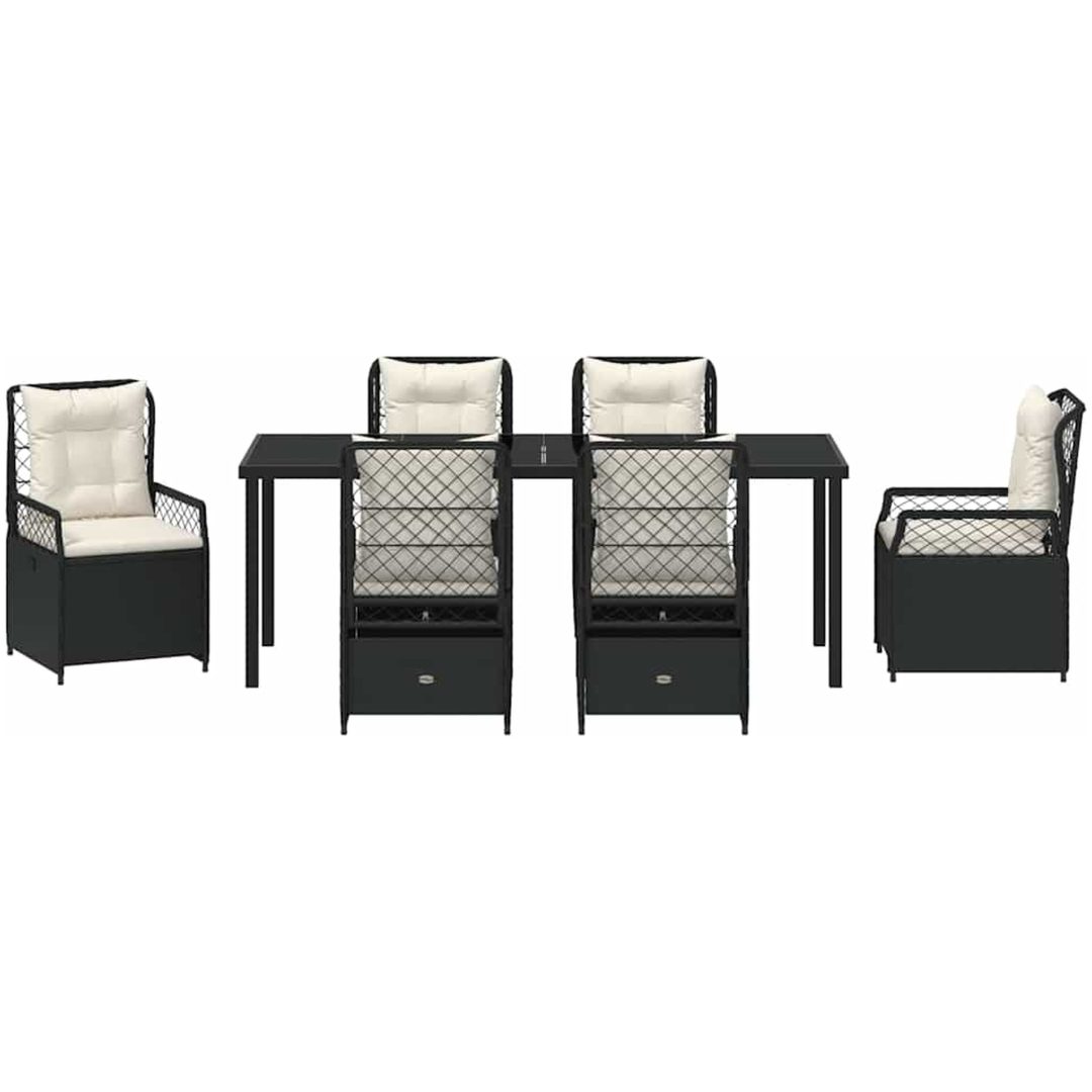 7-delars Trädgårdsmatgrupp Svart Poly Rattan vidaXL 200 x 80 x 73 cm – bild 7