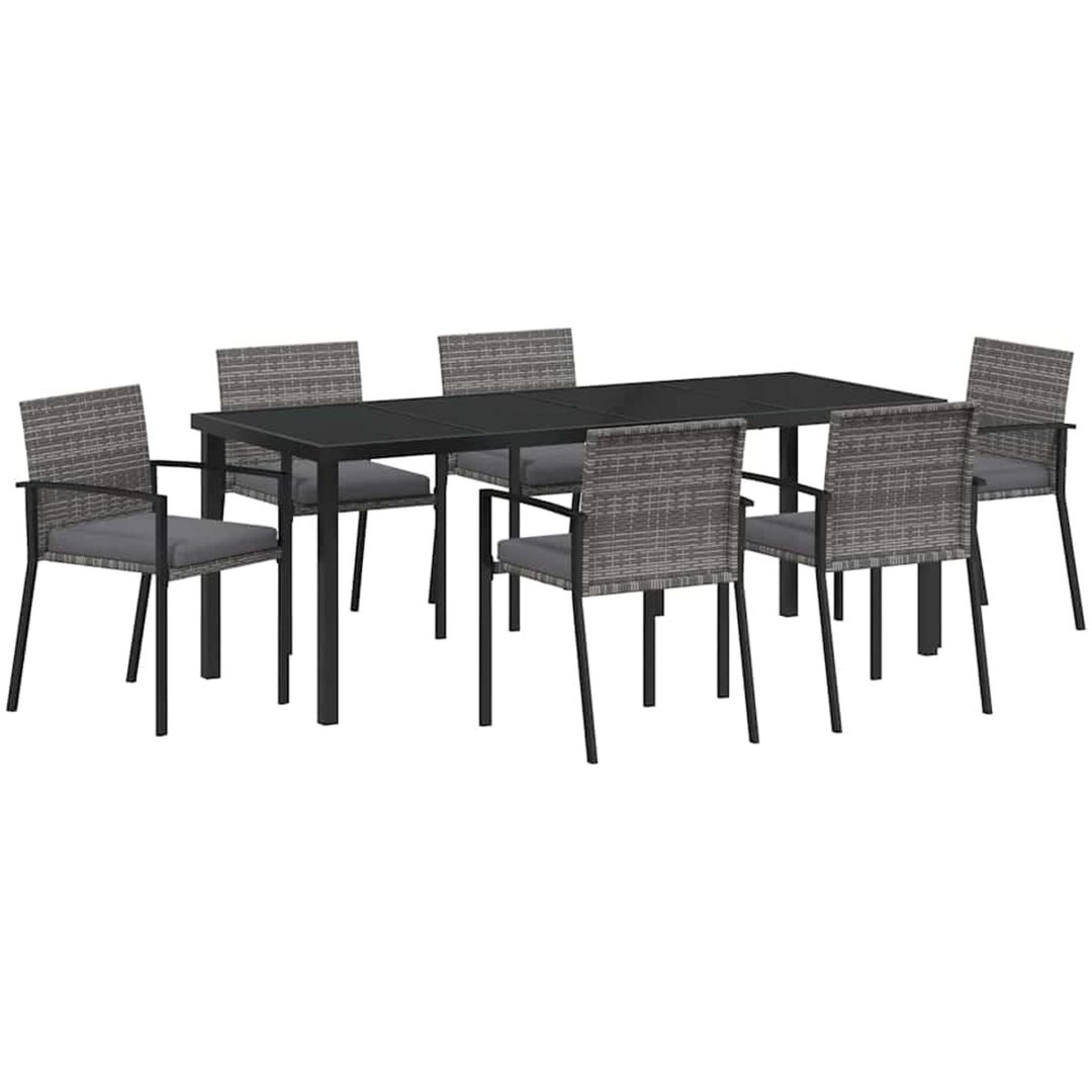 7-delars Trädgårdsmatsal Set Grå Poly Rattan vidaXL 6 - Säten – bild 2
