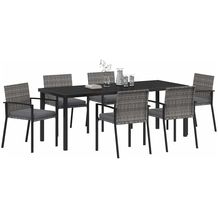 7-delars Trädgårdsmatsal Set Grå Poly Rattan vidaXL 6 - Säten – bild 3