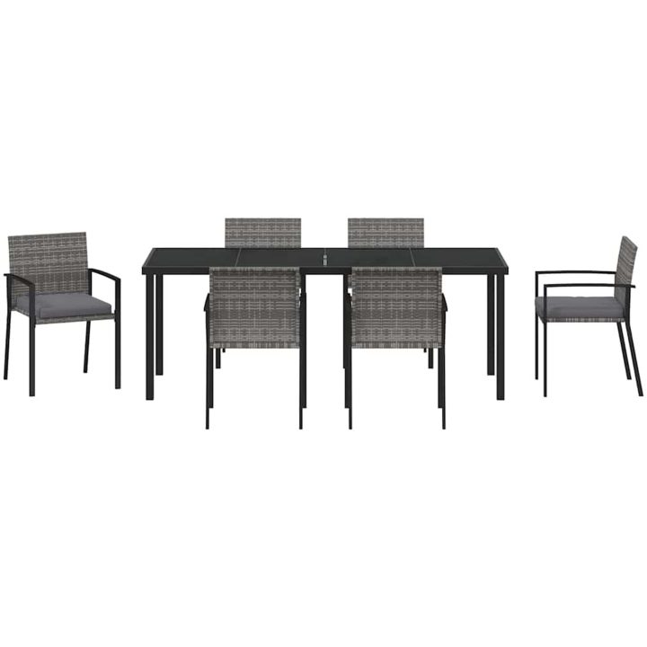 7-delars Trädgårdsmatsal Set Grå Poly Rattan vidaXL 6 - Säten – bild 6